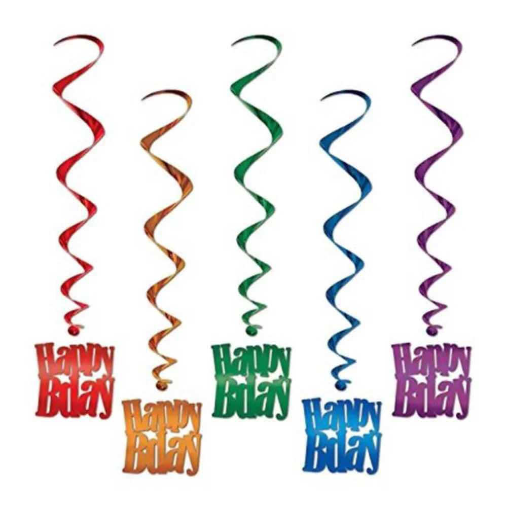 Happy Birthday Whirls Hanging Swirl Decorations Metallic Foil Party Decor Set